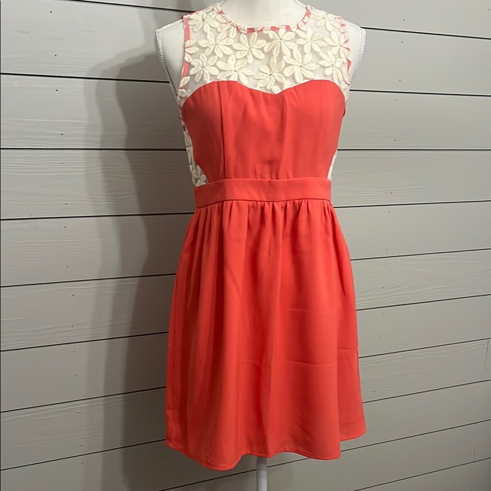 Elegant Coral and Cream Sleeveless Dress